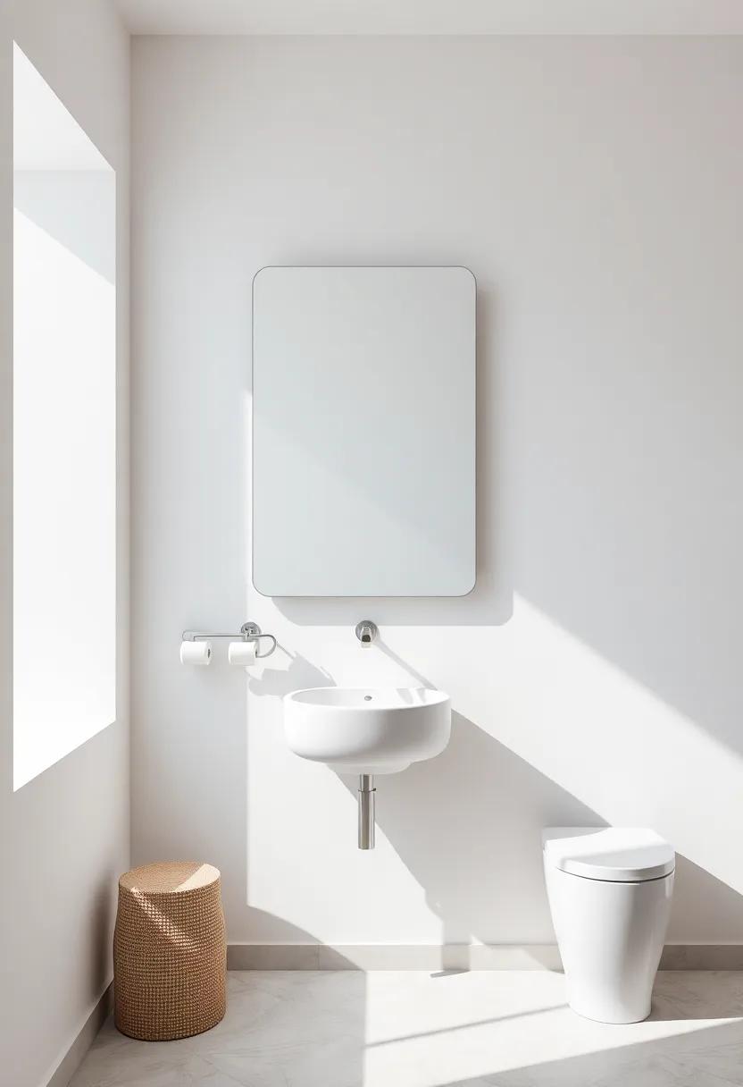 with a cleverly placed frameless mirror above a ‍freestanding sink, this bathroom feels expansive ⁢and open, showcasing the beautiful play of light and shadows
