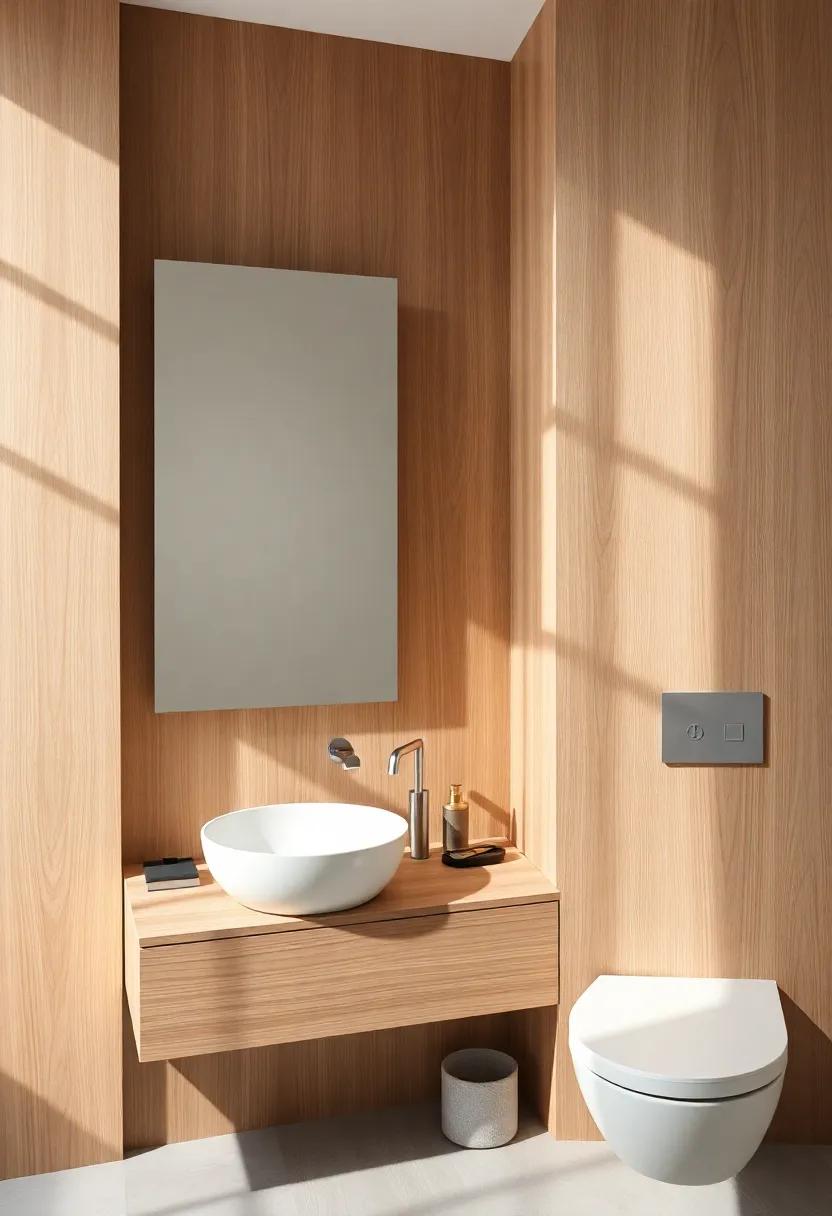 Discover ⁤the beauty of natural wood finishes alongside a⁣ frameless mirror that‌ reflects the ​subtle textures, forming ‍a harmonious balance between warmth and⁣ elegance