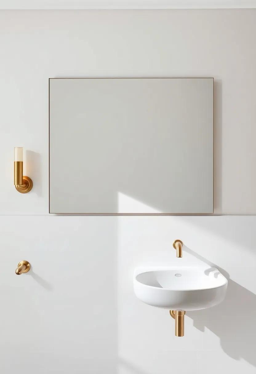 Enjoy the vintage‍ touch ⁢brought to life by a frameless⁤ mirror paired with delicate brass fixtures in⁢ a minimalist setting that honors‍ both past and present