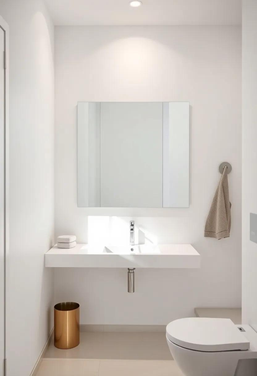 Explore a serene space where a frameless mirror enhances natural ⁢light, brightening up the small yet stylish area with its unobtrusive presence