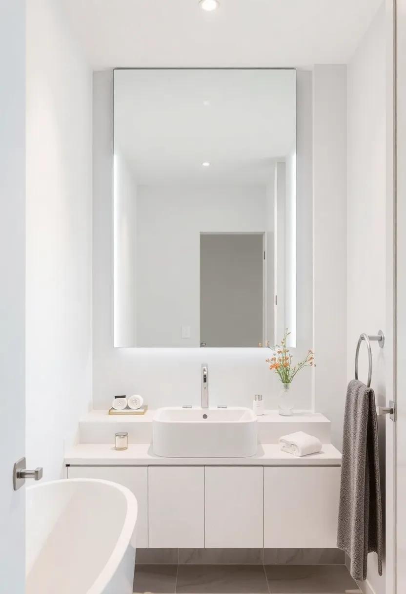 Soft⁣ lighting and clever‍ placement turn a frameless mirror⁢ into a centerpiece in this narrow bathroom, ⁢making the space feel more expansive and inviting
