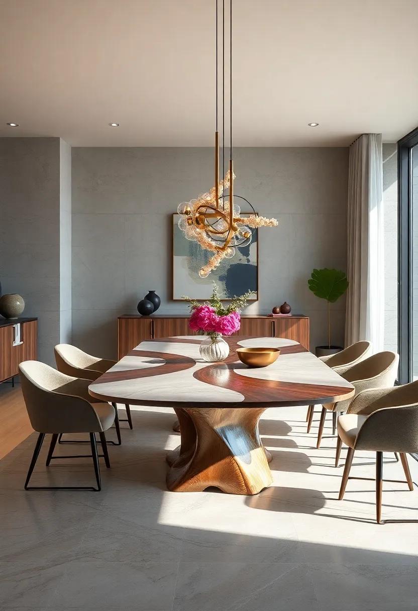 The Sculptural⁤ Wonder: A dining table that doubles as a piece of art, featuring flowing curves and contrasts in material ​for a breathtaking centerpiece
