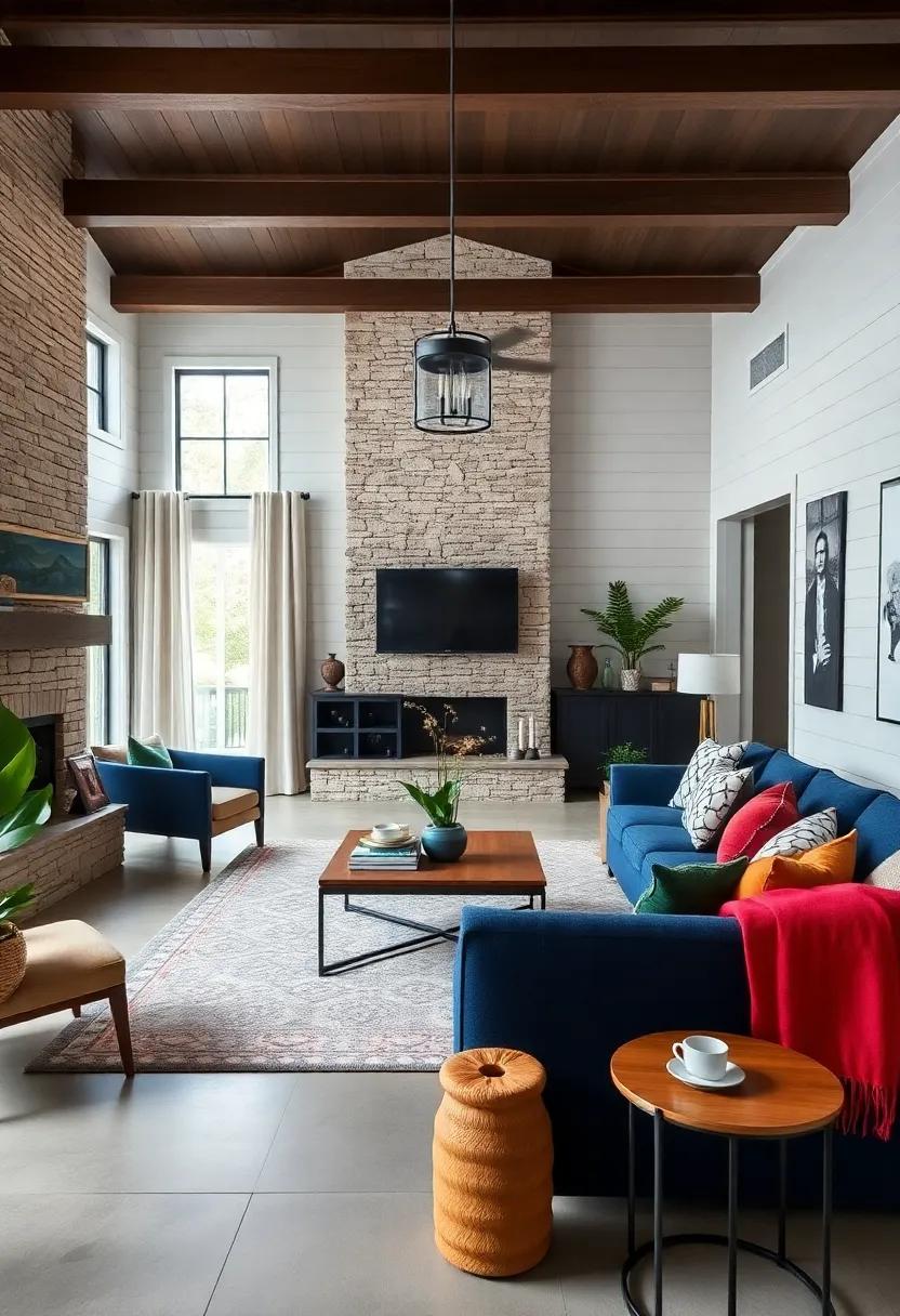 Use bold colors to complement shiplap accents—deep navy blue furniture against rustic white walls adds a touch of sophistication ​while‍ remaining cozy