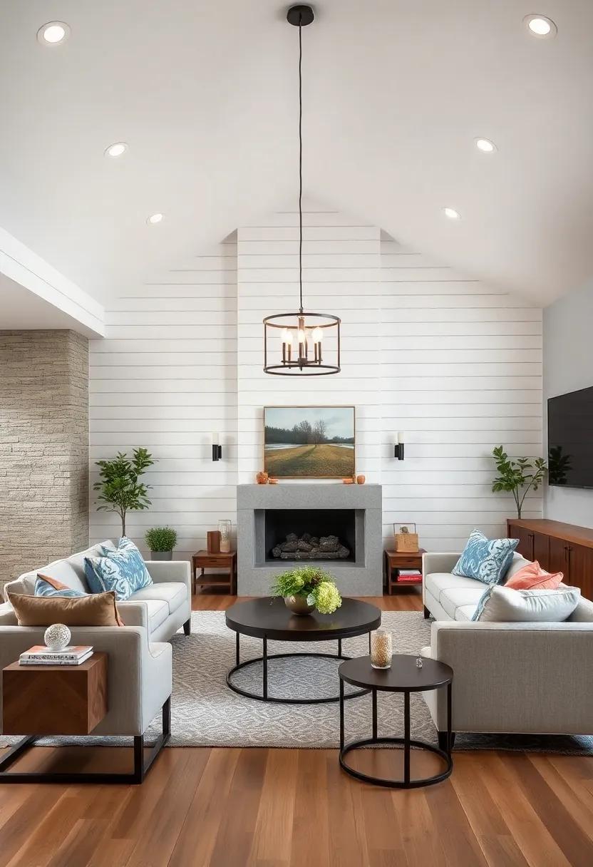 Declare your space with a ‍statement light fixture that hangs gracefully over shiplap⁣ walls, serving as a dramatic focal ‌point‍ that ⁢uplifts the entire room