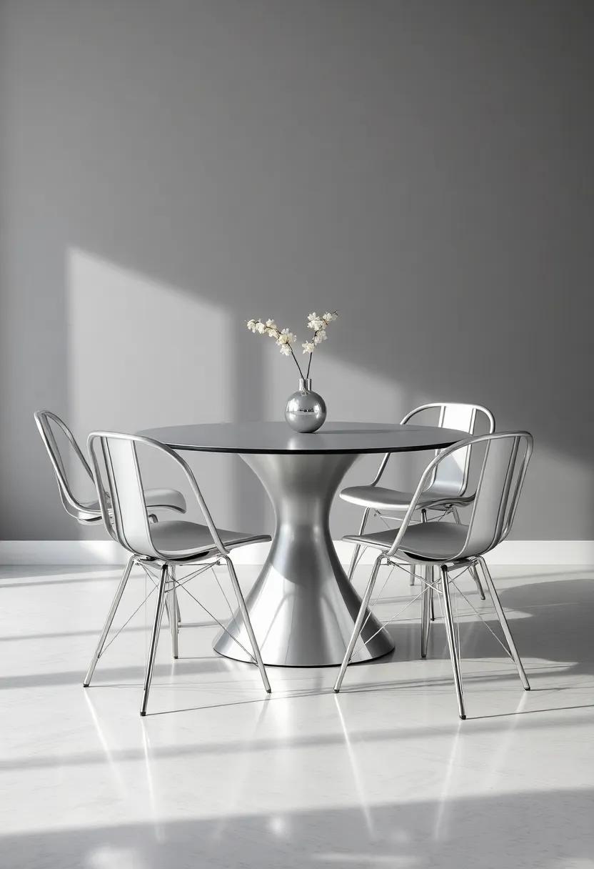 outfit your dining ‌area ⁤with a striking gray table paired with silver metallic chairs that emphasize modern ⁤chicness and style