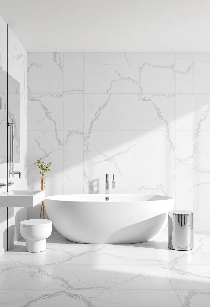 Update ⁣your bathroom with gray marble tiles and silver⁢ fixtures, striking⁣ a⁤ perfect balance​ between opulence and⁢ tranquility