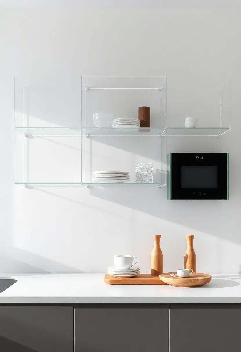 Choose lightweight acrylic shelving for a modern and unobtrusive option that allows your kitchen décor to shine