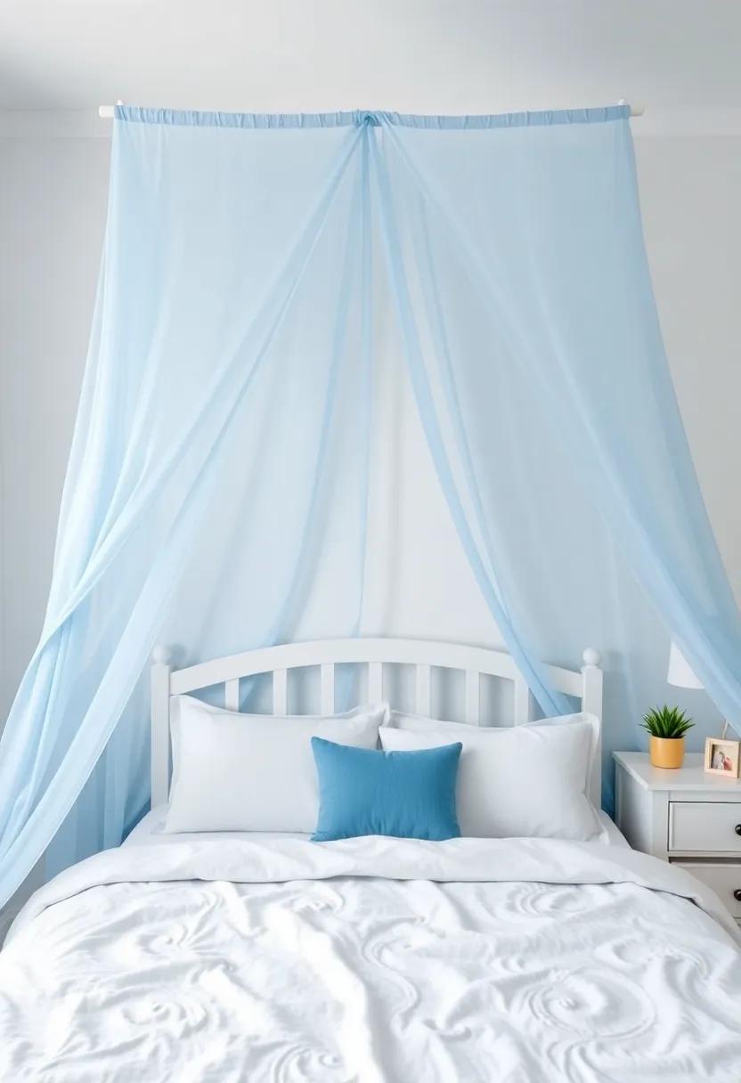 Ocean Motif Bed Canopy: Drape a sheer canopy over ​the bed in light​ blue to mimic the soft waves of the sea, creating​ a serene sleeping ⁣space