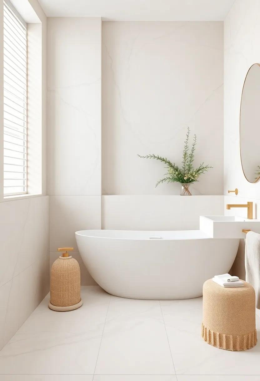 Timeless Tranquility:​ Discover how soft beige tiles complement delicate white marble ⁤accents for a serene‍ bathroom retreat