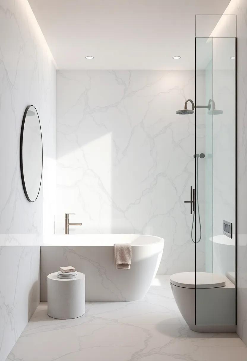 Luxurious Layering: See how textured neutrals⁤ harmonize with elegant veined marble showers,creating a ‍spa-like ⁢atmosphere