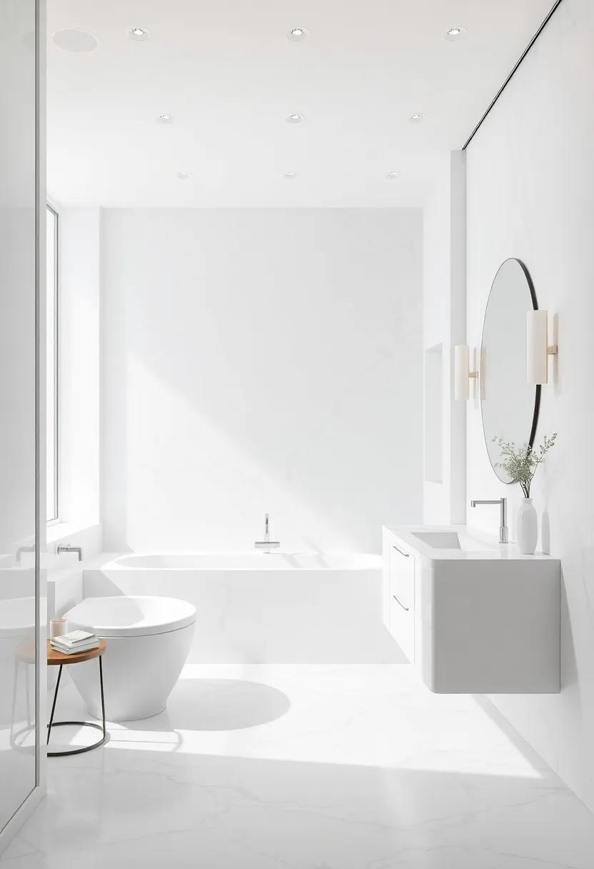 Minimalist​ Dream: Delve into ‌a clutter-free space adorned with‌ soft white hues and simple marble features that emphasize sophistication