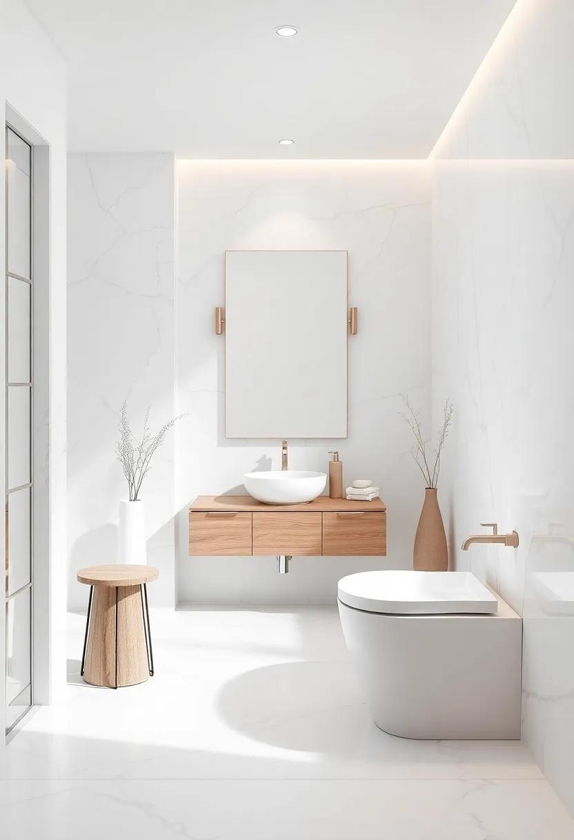 Simple ‍Elegance: Discover the beauty of minimalist bathroom designs showcasing timeless white marble in a sleek, neutral⁣ environment