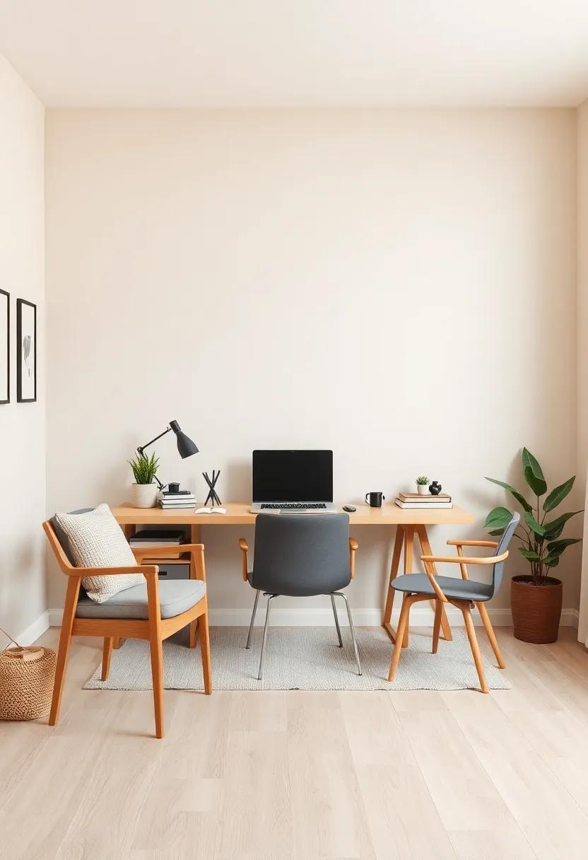 Earthy⁣ Tones ‌and ‍Textures: wooden furniture set against ⁤soft beige walls enhances warmth,making for an⁢ inviting‍ work ​environment