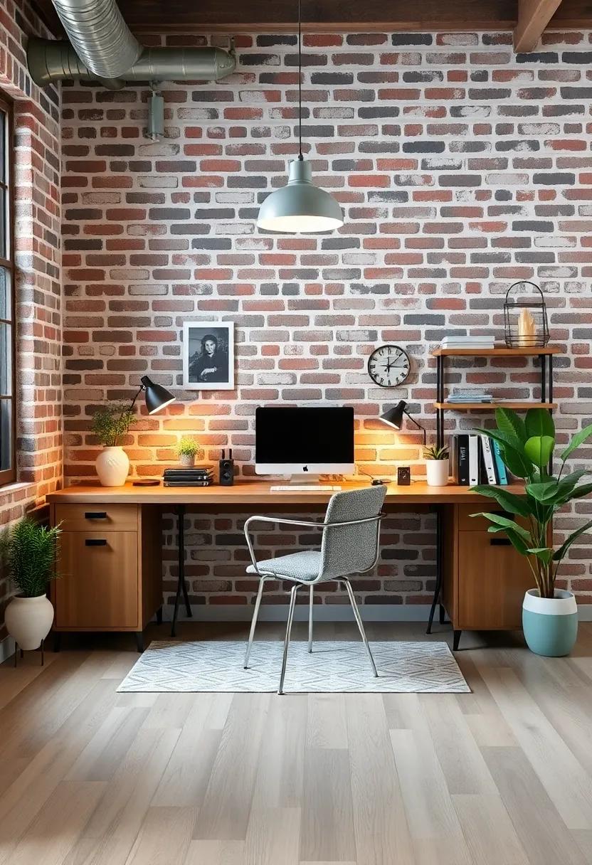 Industrial Chic: ‌Exposed ​brick ​combined with wooden​ elements and neutral tones ​creates ⁢an edgy yet balanced ⁢workspace for modern thinkers