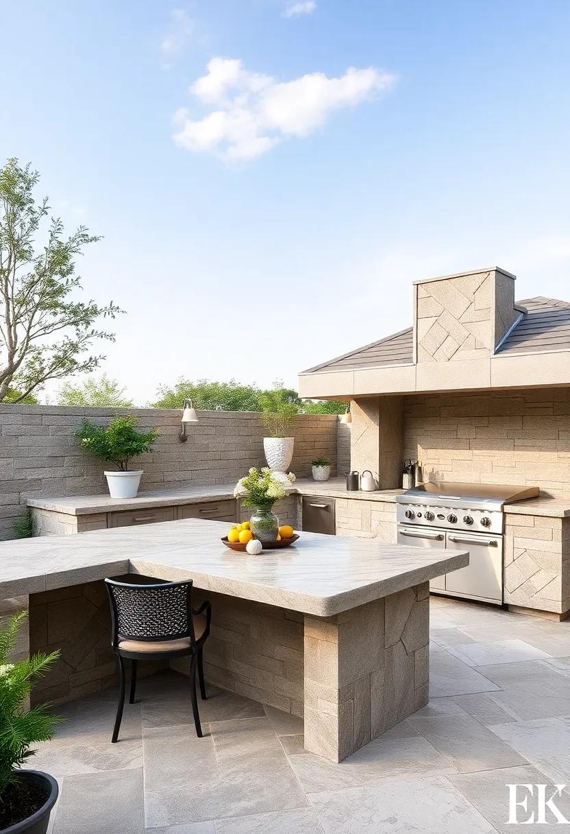 Luxurious Retreat: lavish stone countertops ‌and elegant features redefine outdoor cooking, creating a luxurious space for dining and entertainment