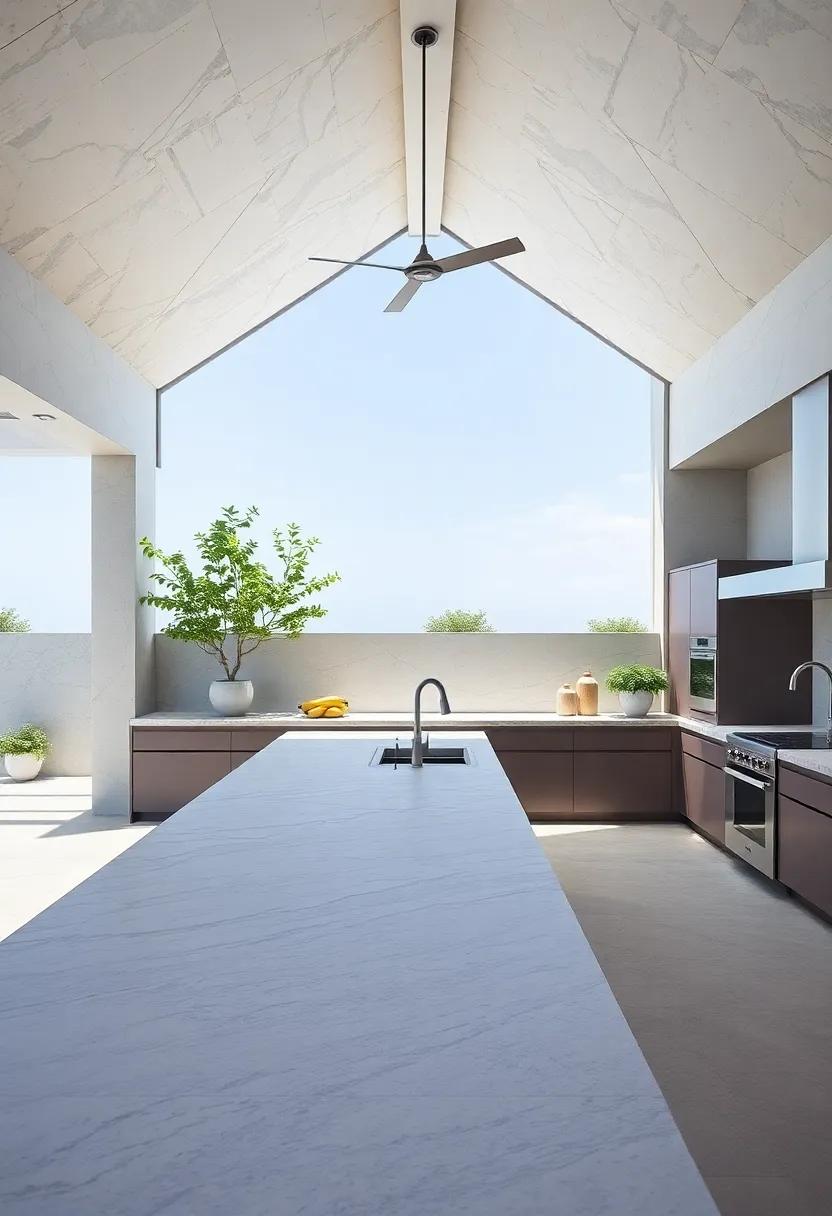 Open Air Delight: An open-air kitchen design featuring high ceilings and expansive ⁤stone countertops invites ⁣light⁢ and fresh air ⁣into the ⁤cooking experience