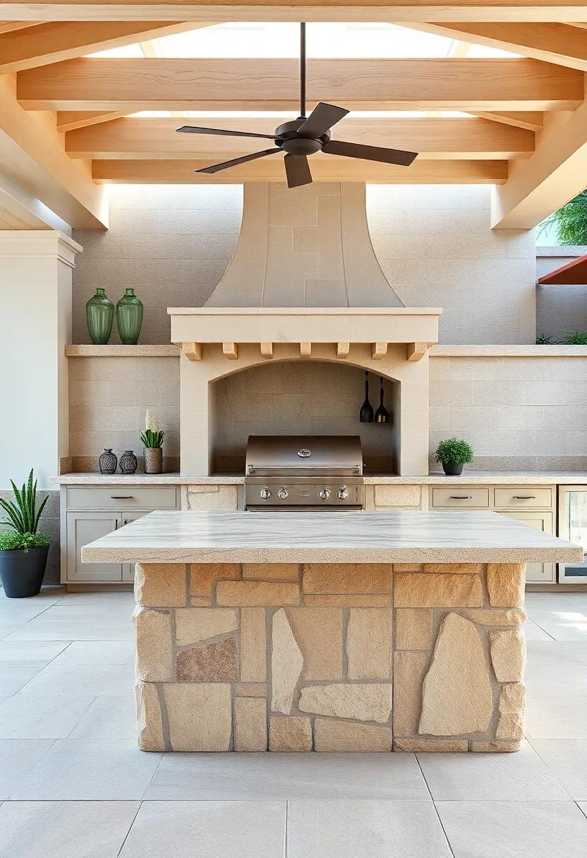 Timeless Elegance: A classic‌ stone island with intricate details and rich textures⁤ creates a⁤ refined outdoor cooking area ⁢that never goes out of style