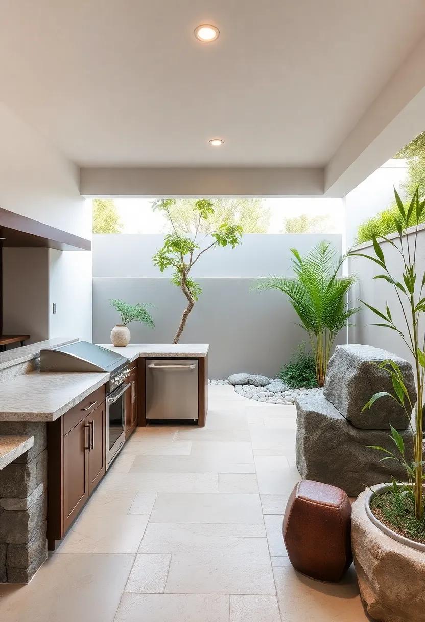 Zen ⁣Retreat: Soothing natural stone,bamboo ⁢accents,and ⁤a tranquil water feature create an outdoor kitchen that encourages relaxation and mindfulness