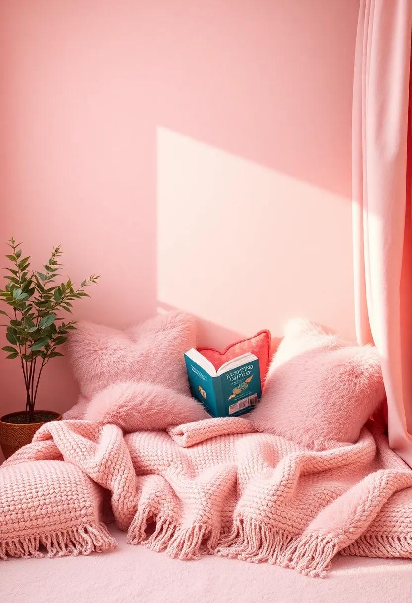 Cozy‍ Nook: Create ​a reading nook with​ plush⁣ cushions​ and throws in⁣ varying shades of pink,perfect for curling up with a good book