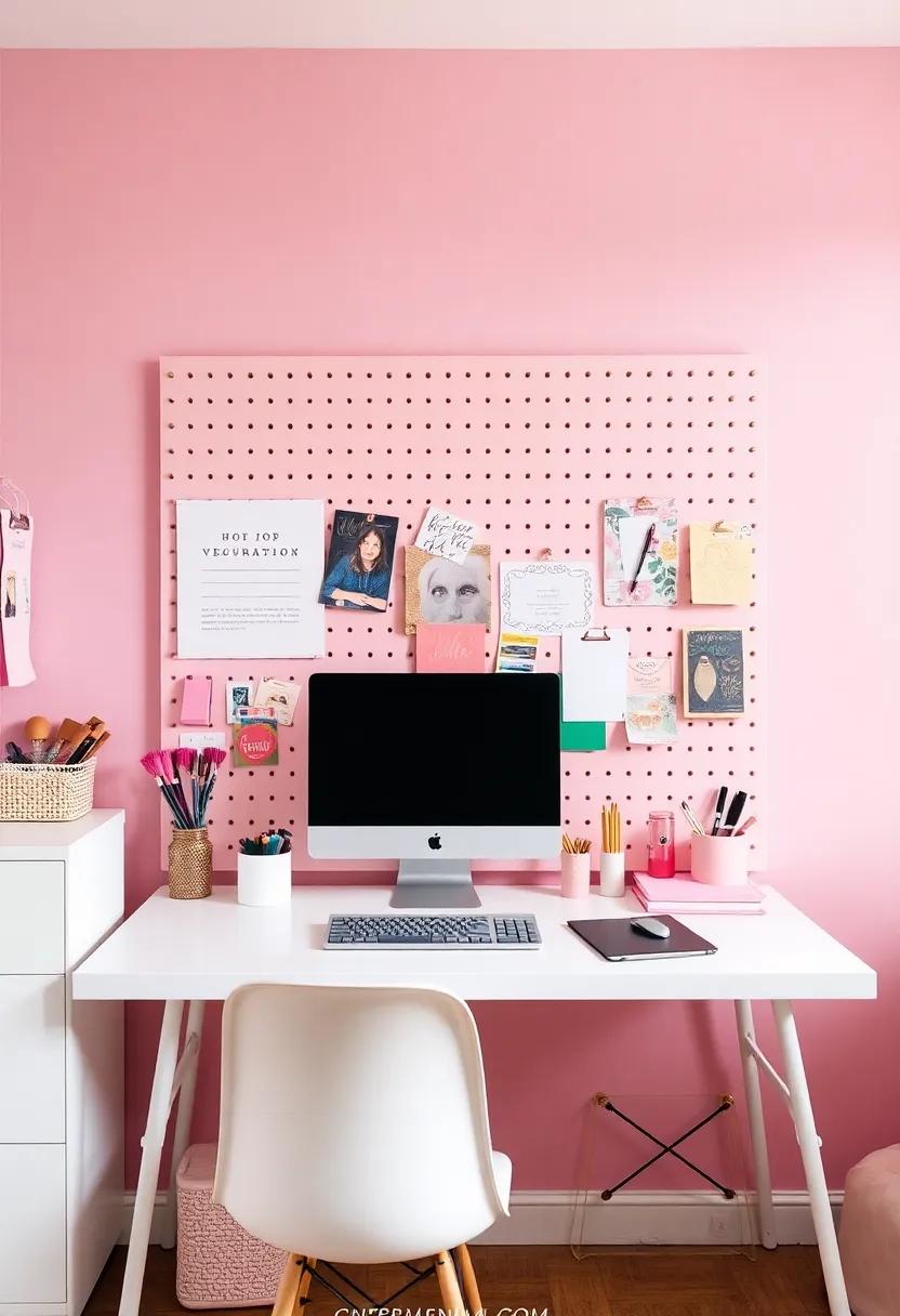 Creative Workspace: ‍Infuse a pastel‍ pink bulletin board or pegboard ​with fun stationery and whimsical ⁢organization ideas to⁤ encourage ⁢creativity and inspiration in her ‍study area