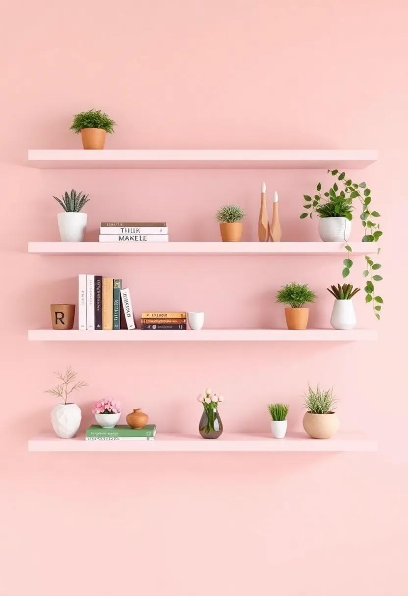 Minimalist Shelves: Install ⁢floating ‍shelves in pastel pink to‍ showcase favorite books, plants, and decorative items without overwhelming the space