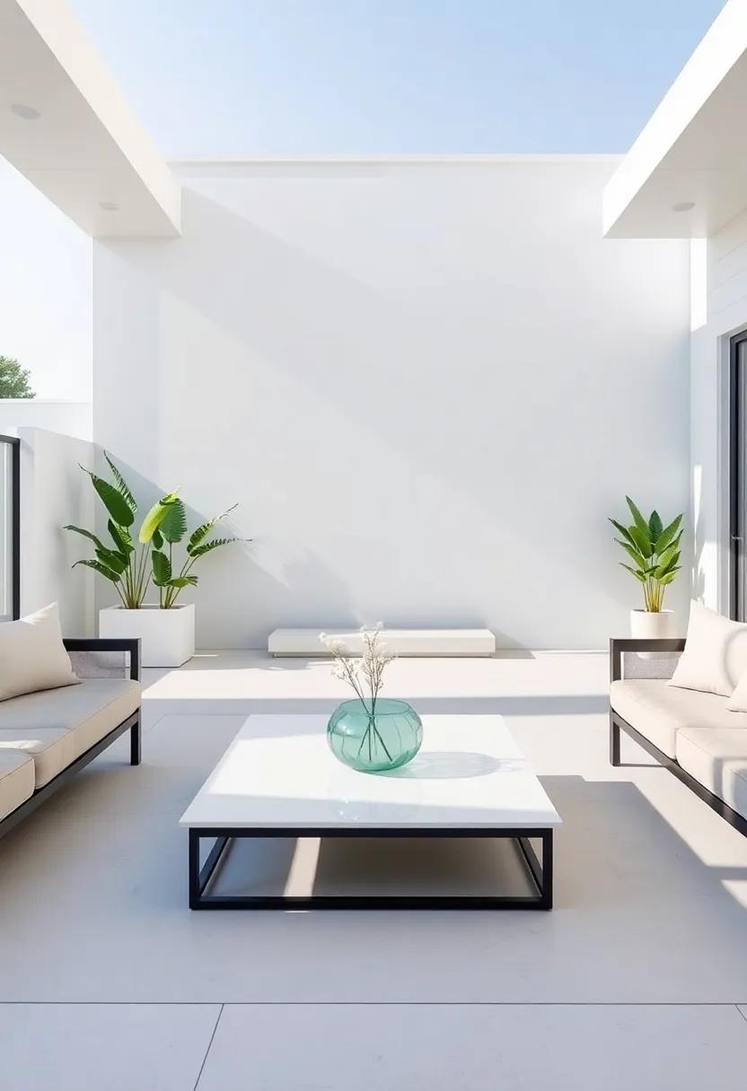 Modern Minimalist Marvel: ‌Clean⁣ lines and a ‍sleek glass ⁢coffee ⁤table ​create a sophisticated‌ outdoor lounge perfect ‌for contemporary spaces
