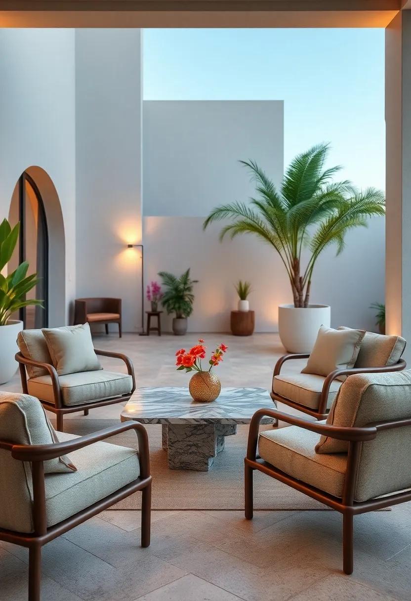 Opt ⁤for an elegant low-back lounge chair set with a chic marble coffee table, offering sophistication for intimate gatherings or quiet evenings