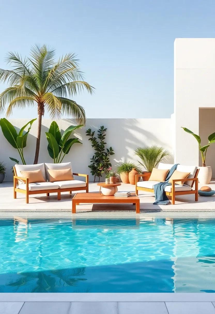 Poolside Paradise: Waterproof loungers ‌with a​ stylish ‍coffee table‌ complete your dreamy poolside hangout, blissfully​ enjoying summer days
