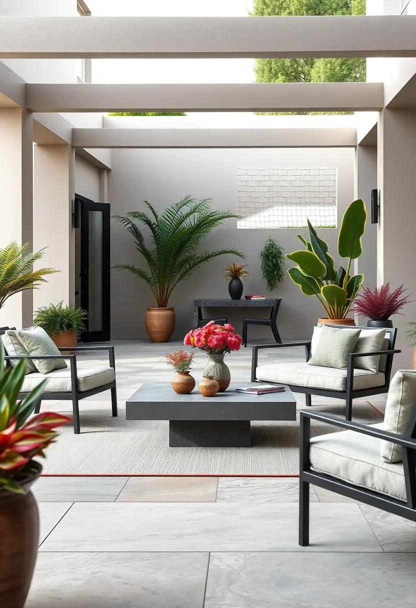 Transform your patio with a modern steel frame lounge chair and stylish concrete⁤ coffee table, offering a minimalist aesthetic that complements any decor
