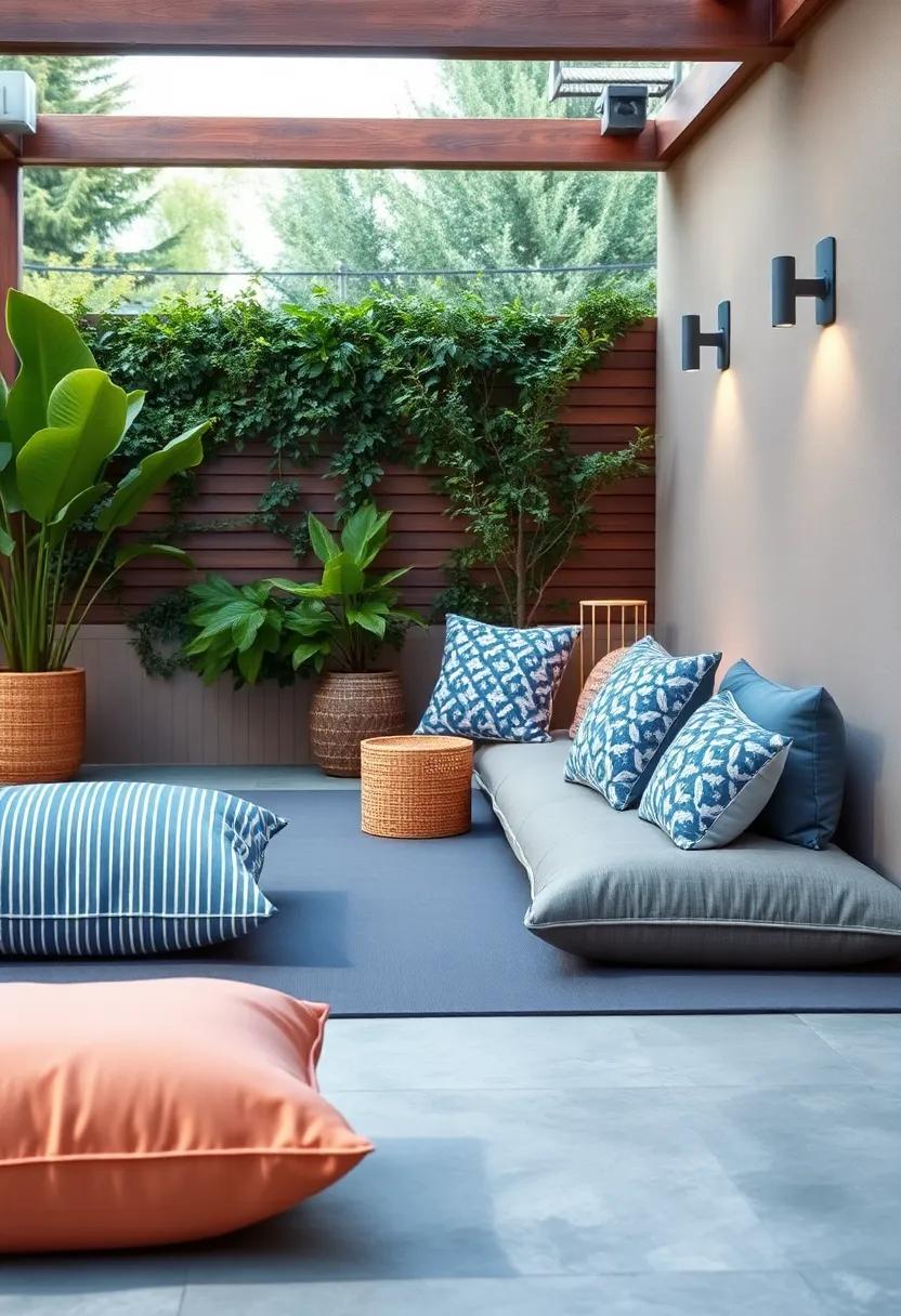 find ⁣your zen with a serene yoga corner featuring a cushioned mat layered with supportive throw pillows for added comfort during practice