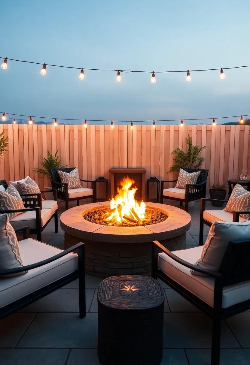 set the mood with⁢ a rustic fire pit surrounded by cushioned lounge‍ chairs, perfect for gathering with friends under the‍ stars