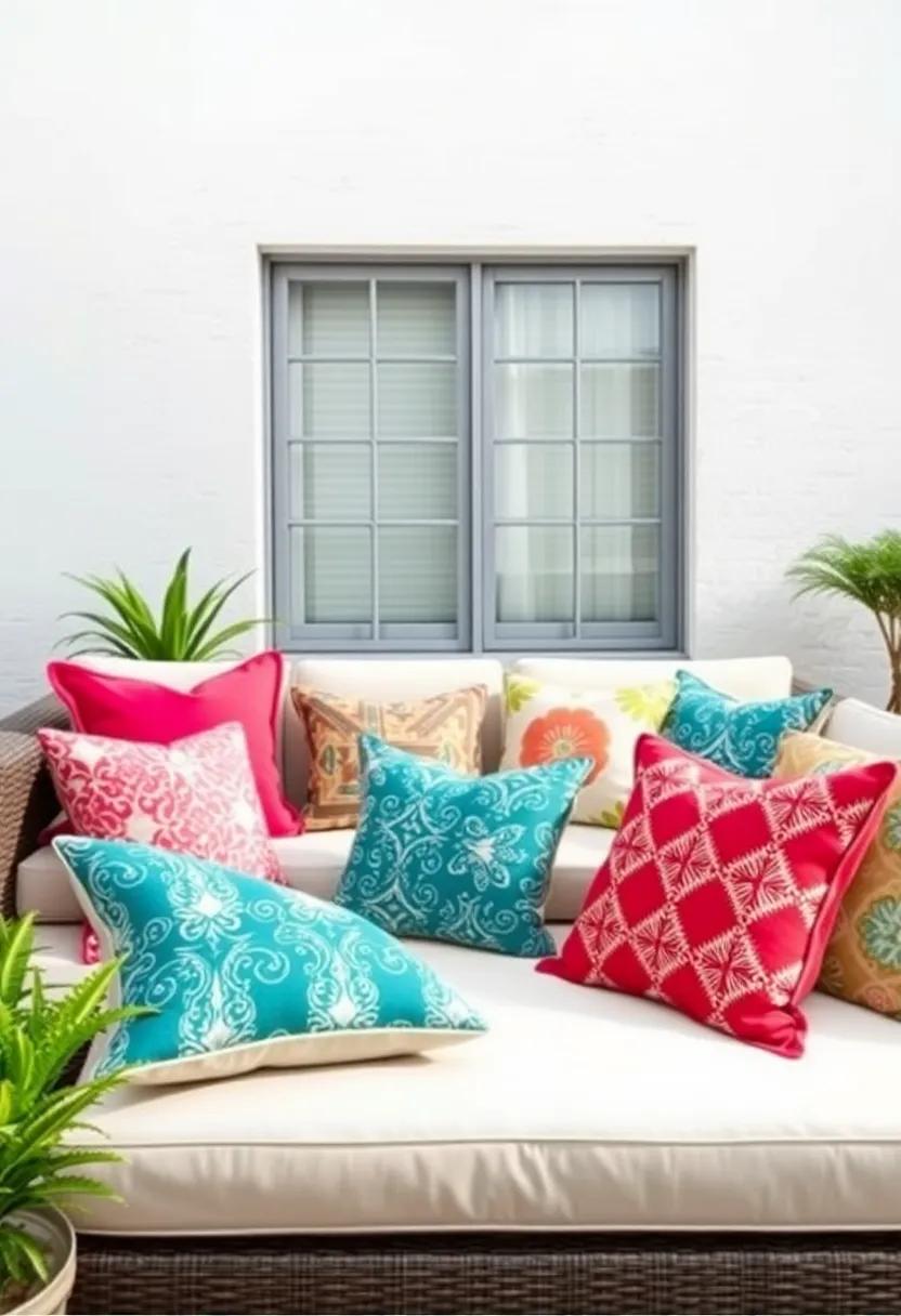experiment with ⁢patterns and textures by styling a modern outdoor sofa with a vibrant ⁣mix of‌ throw pillows that reflect your personality