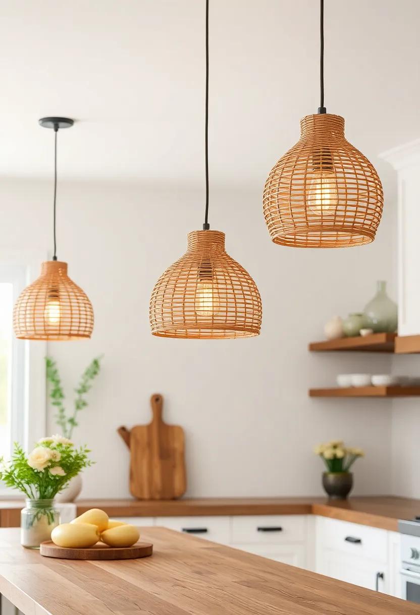 Basket Pendant Lights: With their woven ⁢design, basket-style pendant lights create ⁣a unique, ⁢airy ‌atmosphere ⁢and make⁣ a chic addition⁤ to any rustic kitchen