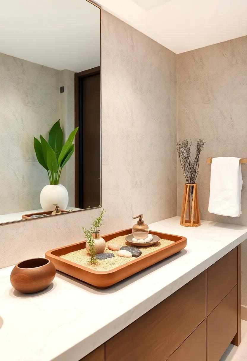 Zen Garden Tray: ​Create a small ⁤Zen garden‌ on your⁢ vanity using ⁣sand, rocks, and miniature⁤ rakes for a daily⁢ mindfulness ritual