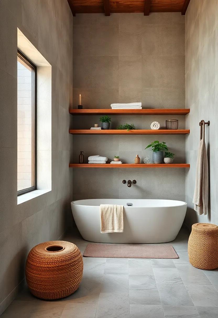 Warm Wood⁢ Shelving: Install open ‌wood⁢ shelving to‌ display folded towels,⁤ plants, or decorative ⁤items in an organized manner