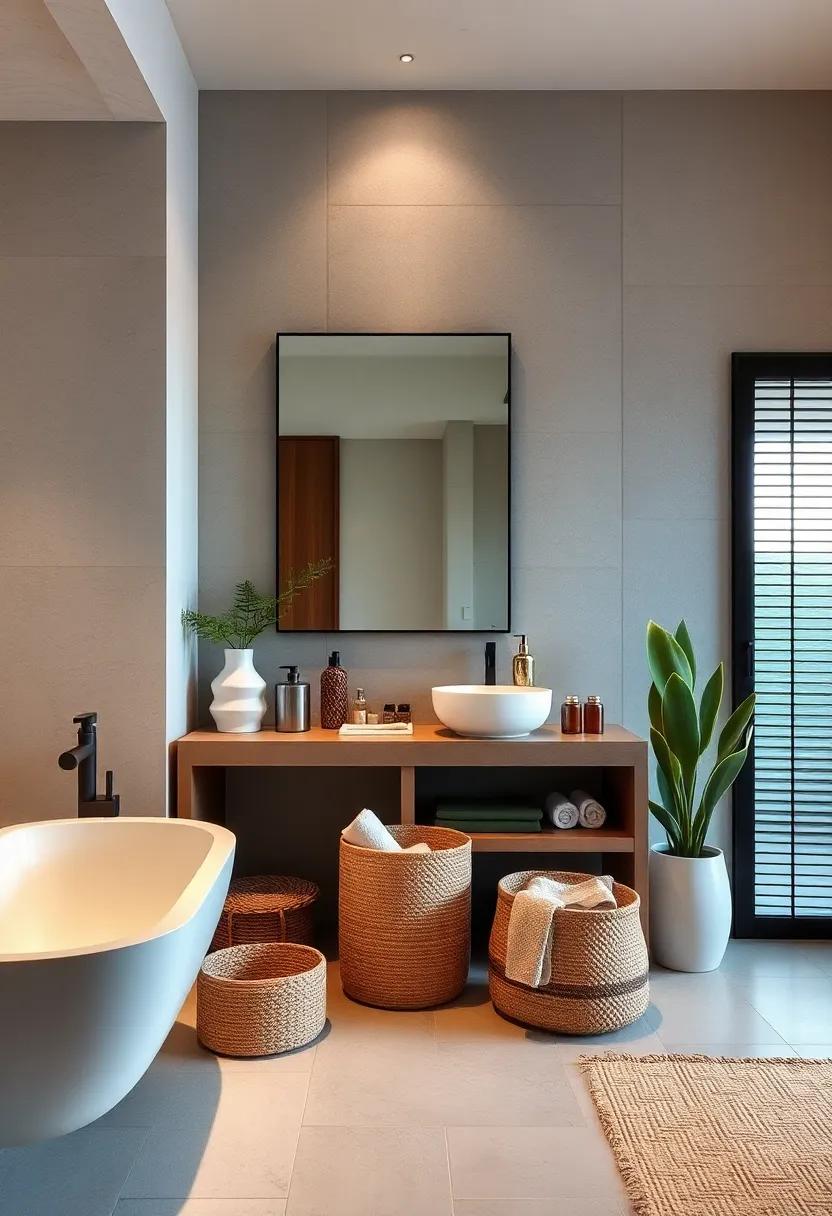 Simple Storage‍ Solutions: Use ⁤baskets made from natural fibers‍ to ​neatly store toiletries and⁤ keep the​ space clutter-free