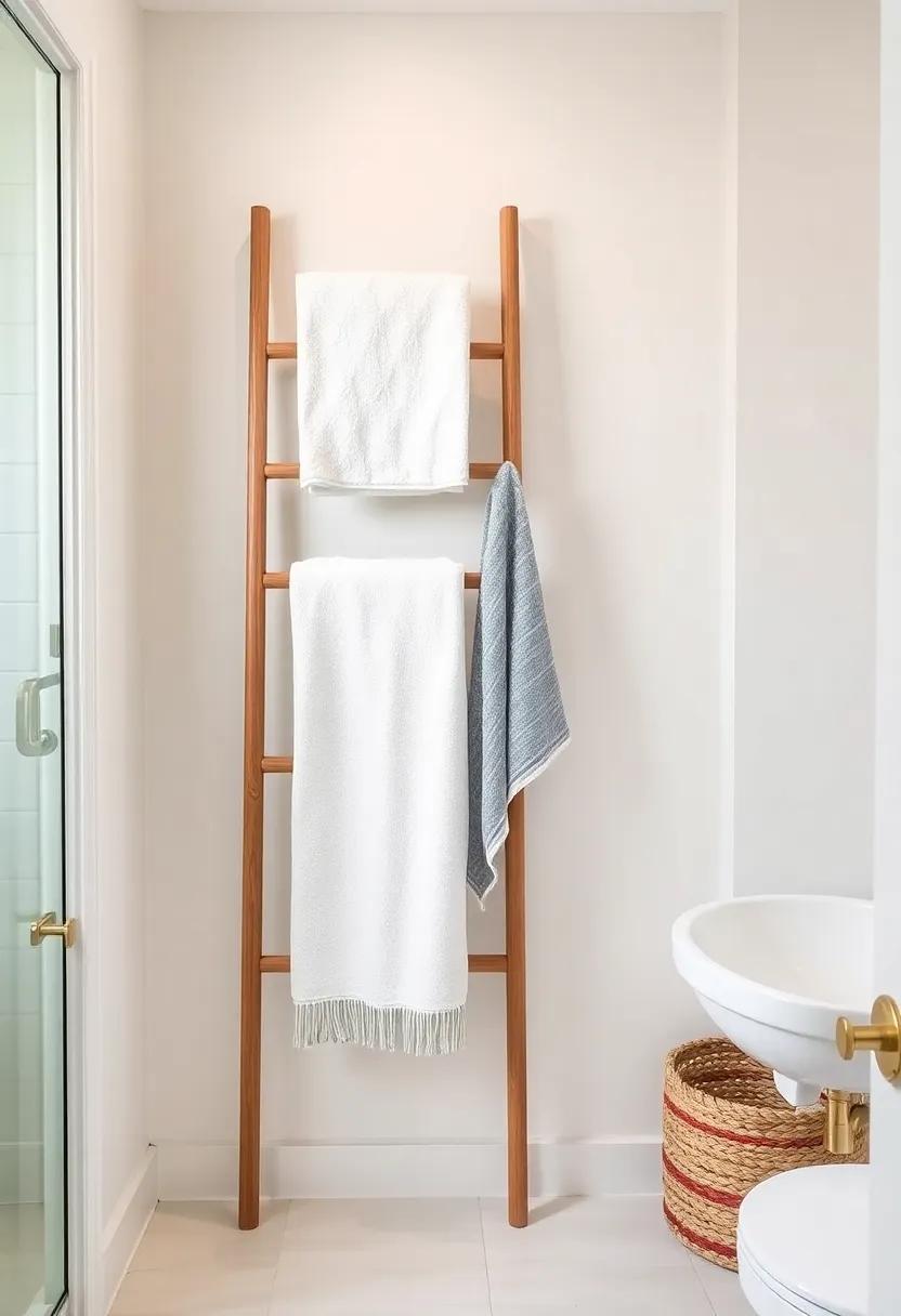 Install a Towel Ladder: Use a stylish towel ladder for ‍drying towels that doubles as decor and saves space‌ on ‌hooks