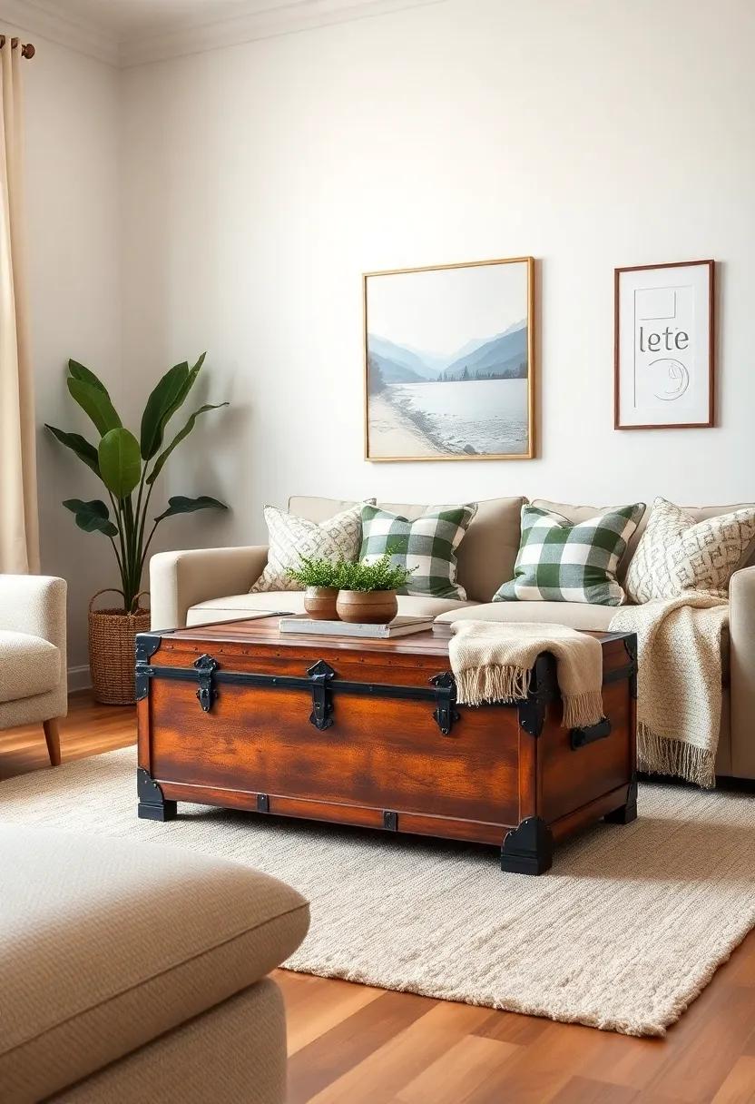 Vintage Vibes: Incorporate ​a repurposed trunk as a coffee table,​ adding character and⁣ a story to⁢ your small⁢ living‌ room while serving practical uses