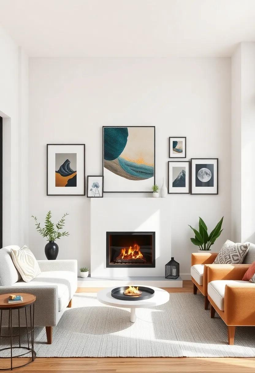 Featuring a modern fireplace and an⁤ engaging⁢ gallery‌ wall, this living room is a celebration of contemporary aesthetics and artistic expression