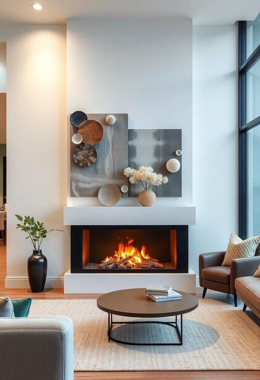The sleek ‍lines of this modern fireplace harmonize beautifully ⁤with a stunning ‌installation ‍of contemporary ceramic ‌art, evoking both warmth and sophistication