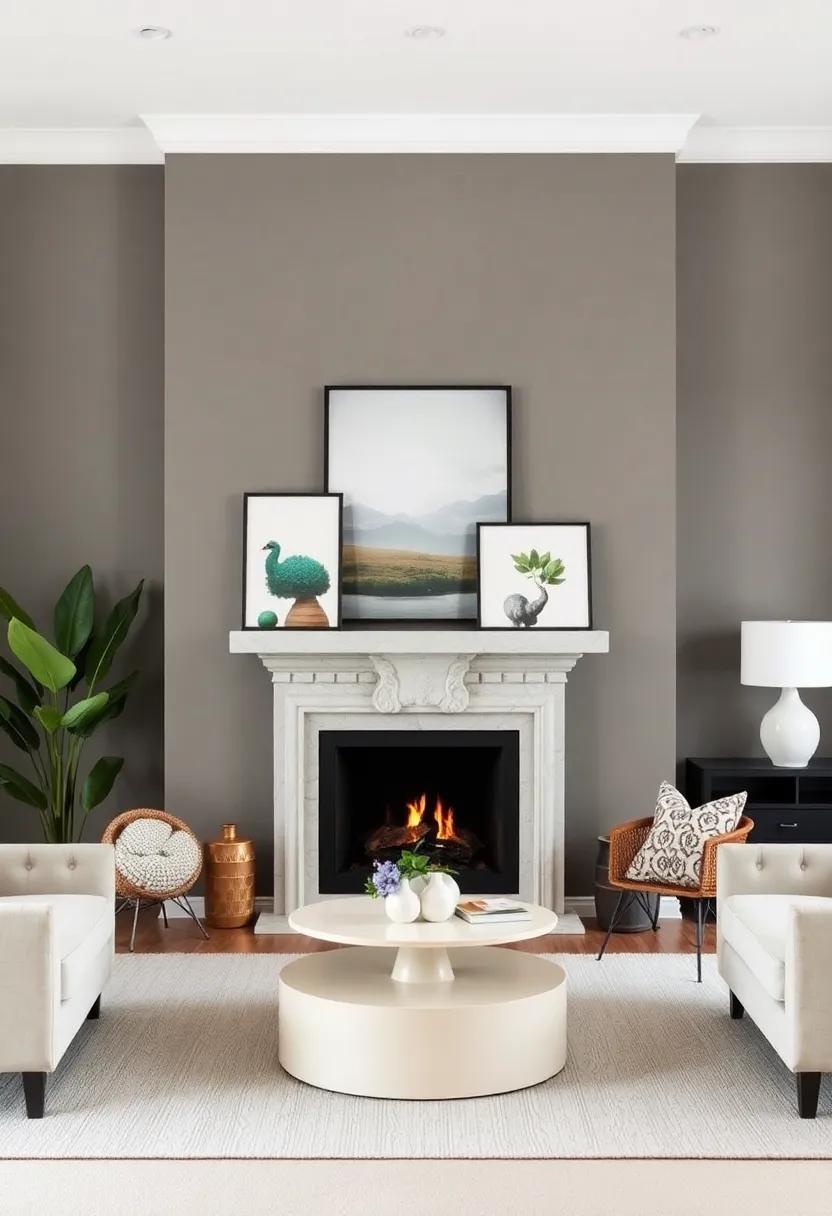 This small yet impactful living room features a ⁤statement fireplace adorned with curated art⁤ pieces,merging function with personal expression