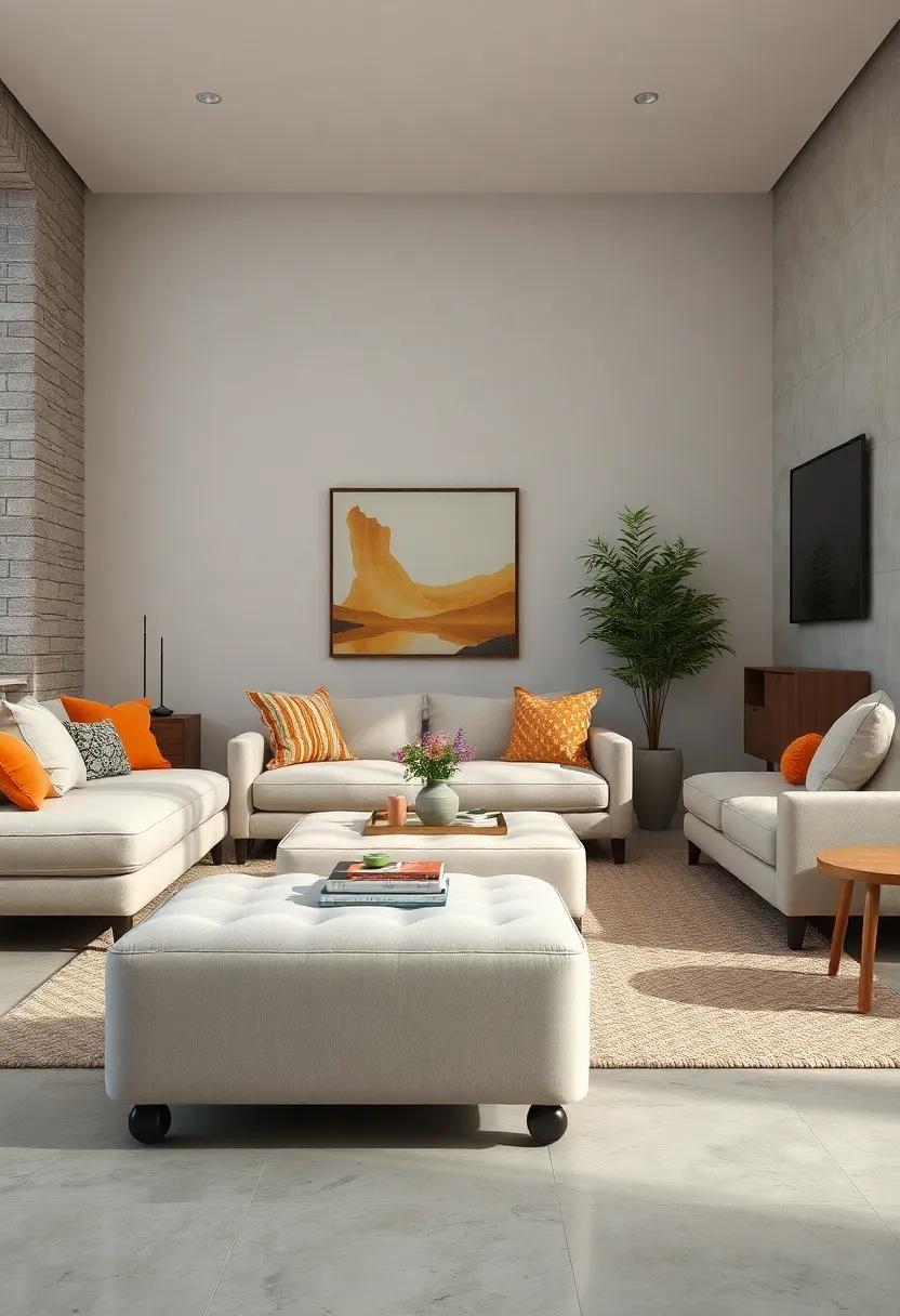 upholstered Bench ⁣Ottomans: Add a long upholstered ottoman to‍ your​ seating area; it offers ample room for storage under the lid while providing extra seating