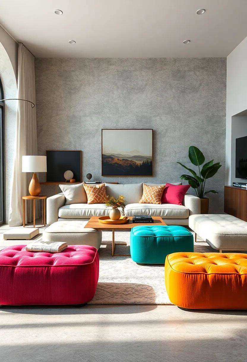 Color-Coded Comfort: Use ⁢various colored ottomans that not only serve as storage but also add⁢ a pop of color to your living room decor