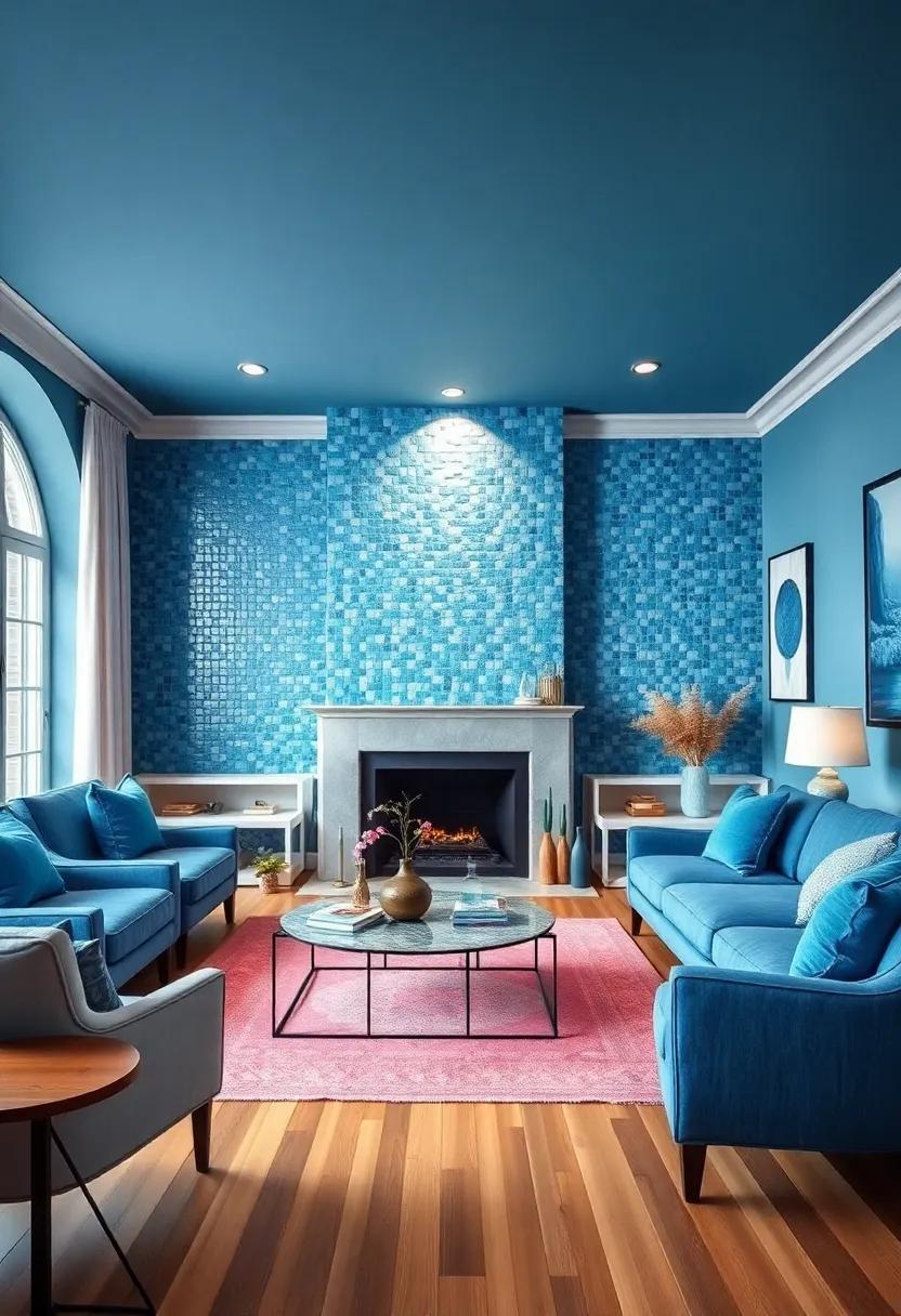 Elegant Blue Mosaics: Use blue mosaic tiles as a stunning​ fireplace surround or accent wall⁢ to create a focal point that exudes elegance ‌and serenity