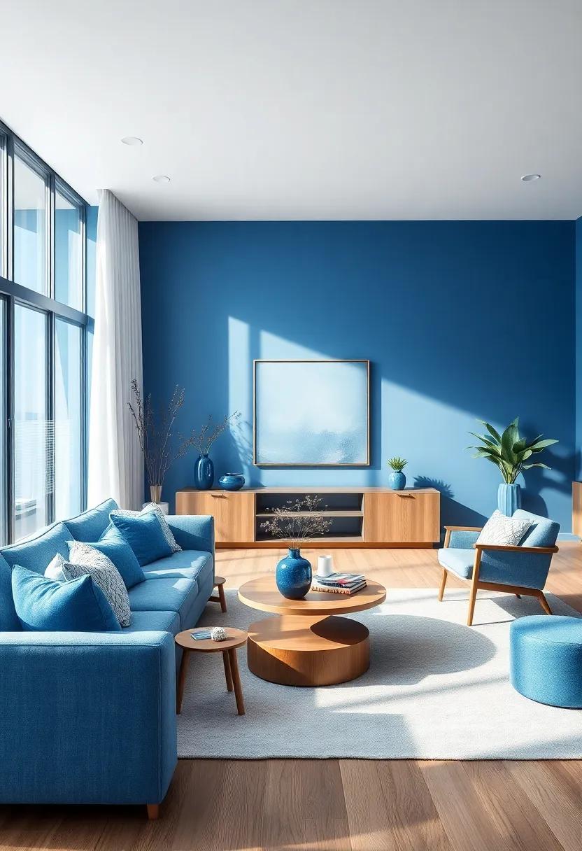 Minimalist Blue Decor: Embrace a minimalist approach with​ a few carefully chosen blue decor ​items to keep your living room⁢ uncluttered and serene