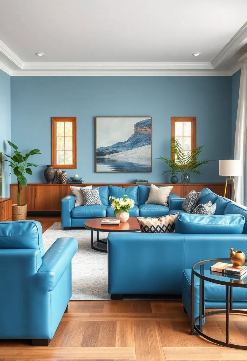 Soft ‍blue ⁢Leather Furniture: consider soft blue⁣ leather couches or chairs that emphasize elegance and comfort, making your living room a chic retreat