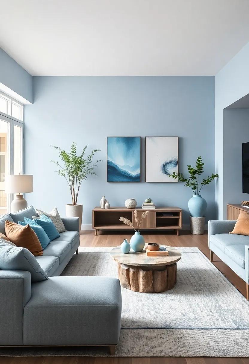Soft Blue Coffee ⁣Tables: Consider stylish coffee tables in ‌soft blue finishes, serving as functional⁤ art⁤ pieces that enhance your room's serene aesthetic