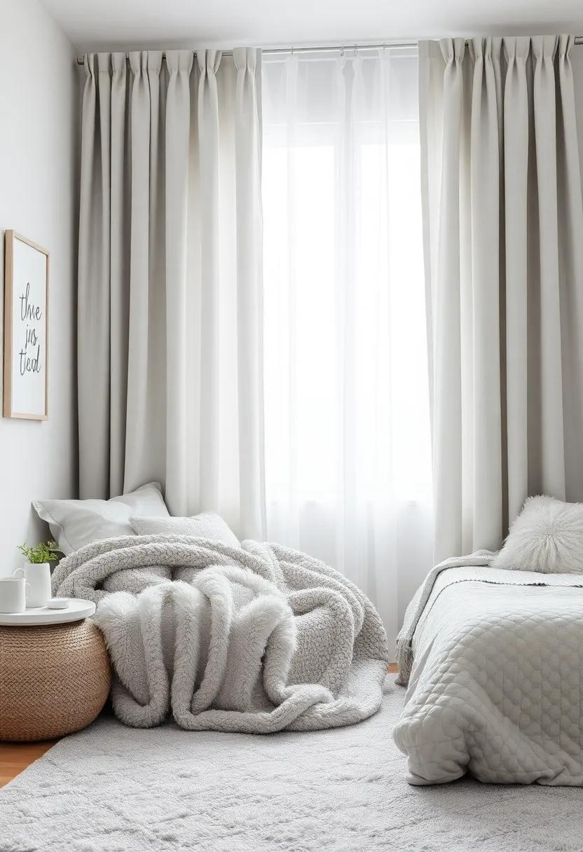 Incorporate Soft Textiles: Use‌ plush blankets, fluffy rugs, and delicate curtains in varying shades of grey‌ to create a cozy⁣ atmosphere