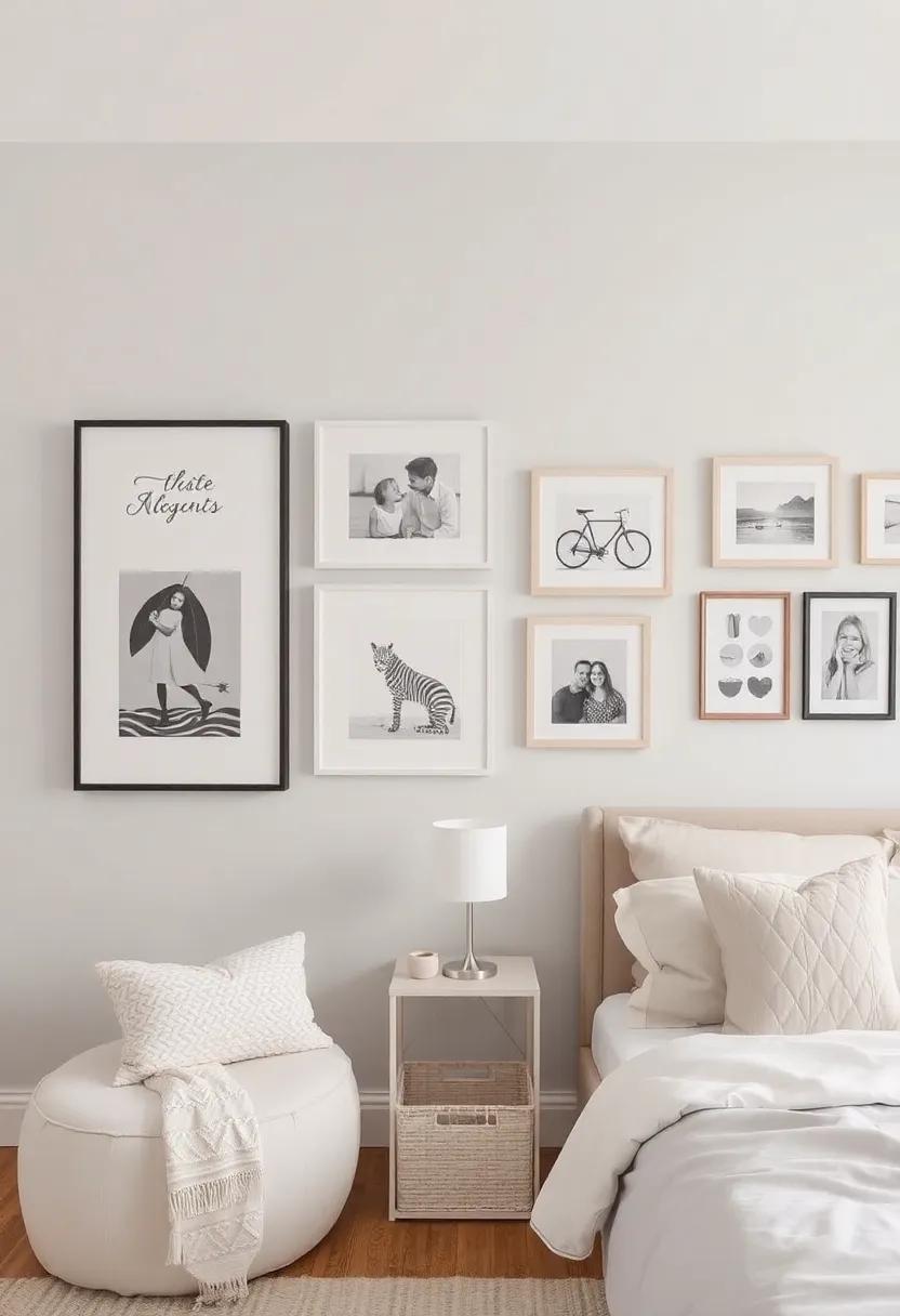 Create a Gallery Wall: showcase framed memories and artwork in ​soft greys and whites to personalize the space while celebrating cherished ‌moments