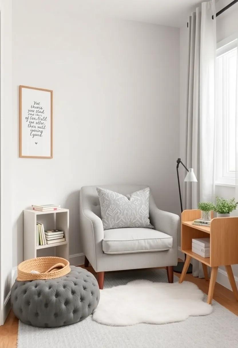 Create a Cozy ‍Reading nook: Designate a⁣ corner with a ​soft grey armchair, plush throw pillows, ‌and a small bookshelf ⁤for an inviting reading area